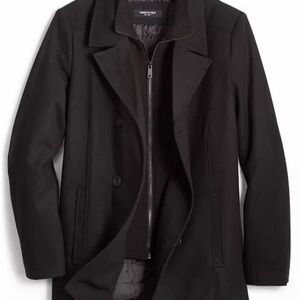 Kenneth Cole Men's Wool Blend Peacoat with Bib Coat | Medium | Black